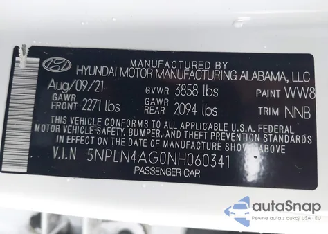 2022 Hyundai Elantra Sel z USA, uszkodzony, nr VIN 5NPLN4AG0NH060341